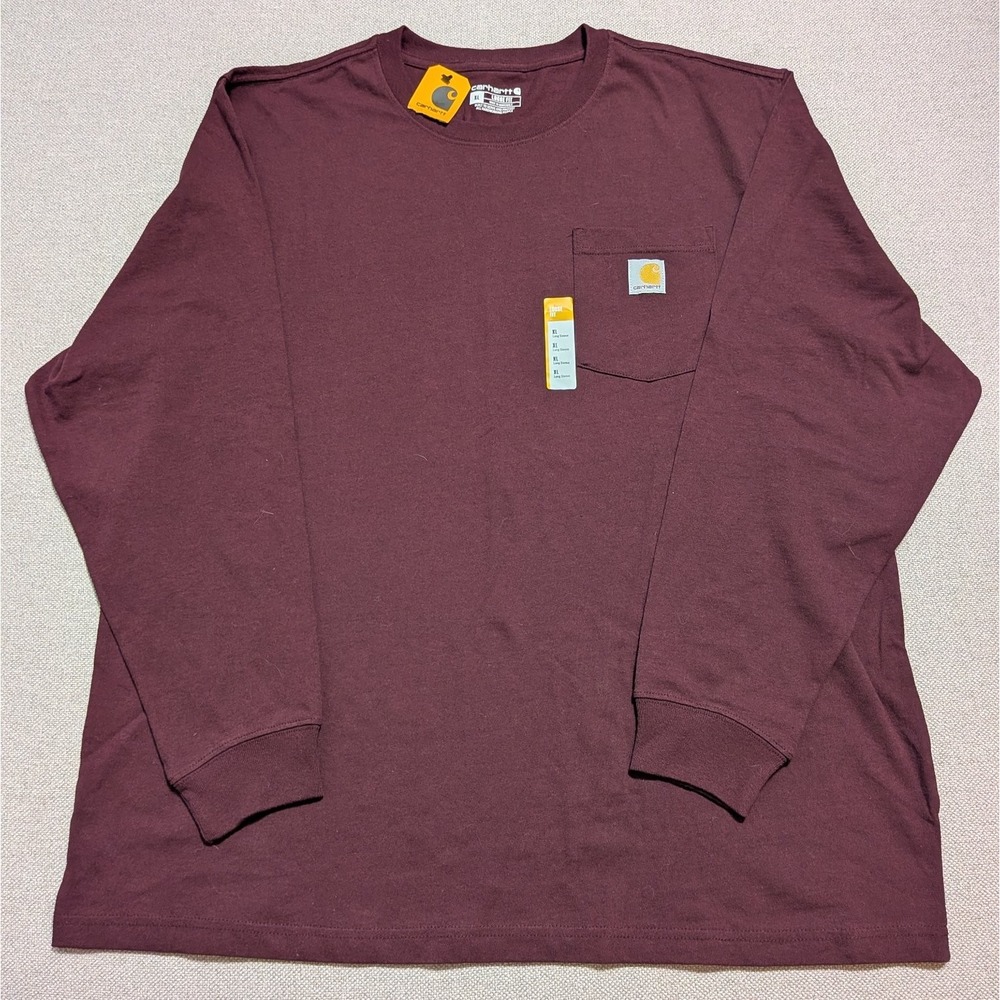 Carhartt Men's XL Burgundy Loose Fit Heavyweight Long Sleeve Pocket T-Shirt NWT